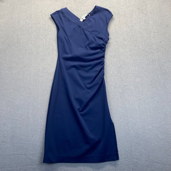 Diane von Furstenberg Cap Sleeve Ruched Jersey Dress Navy Size 6 - Picture 10 of 11